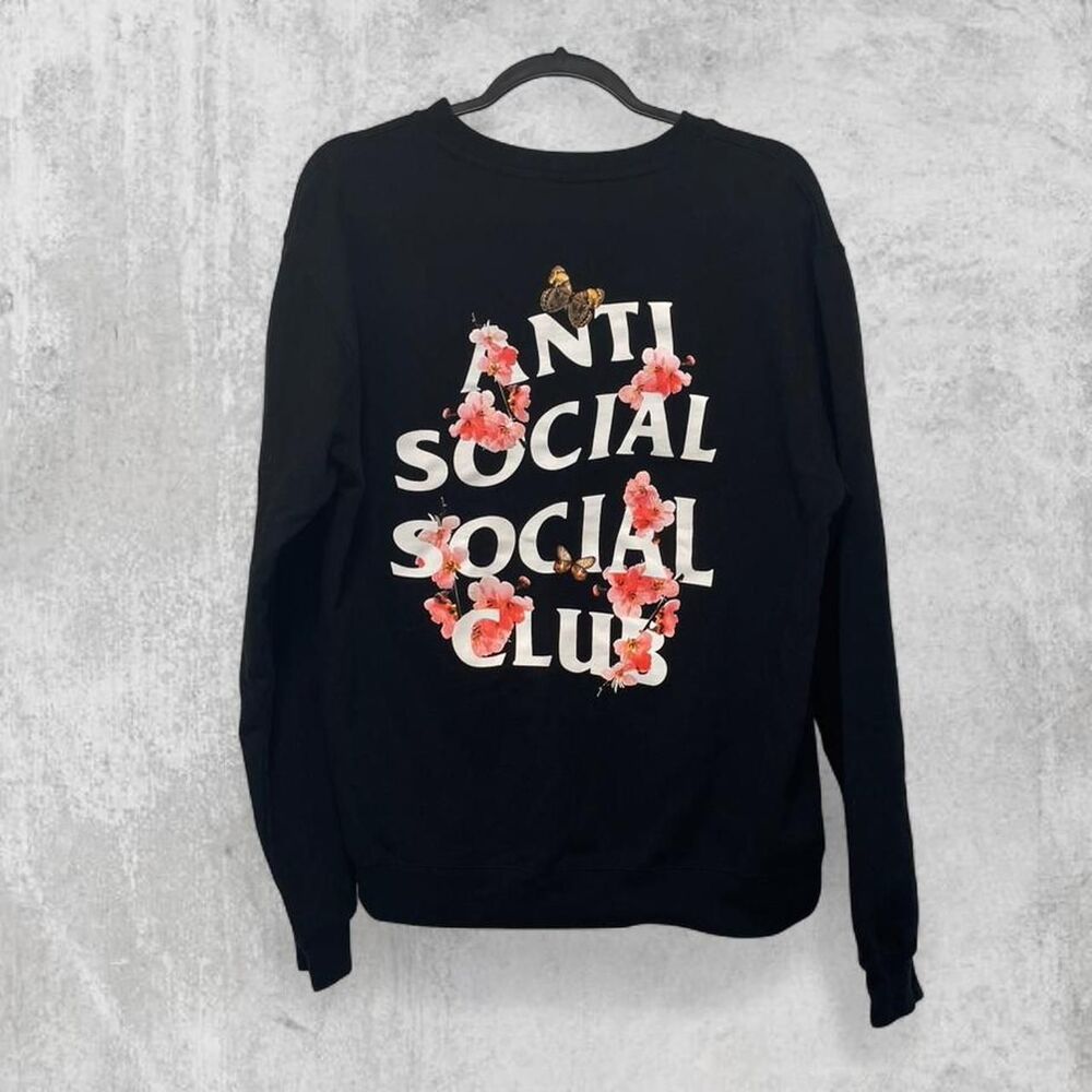 Anti Social Social Club Black Crewneck Floral Butterfly Graphic Size M